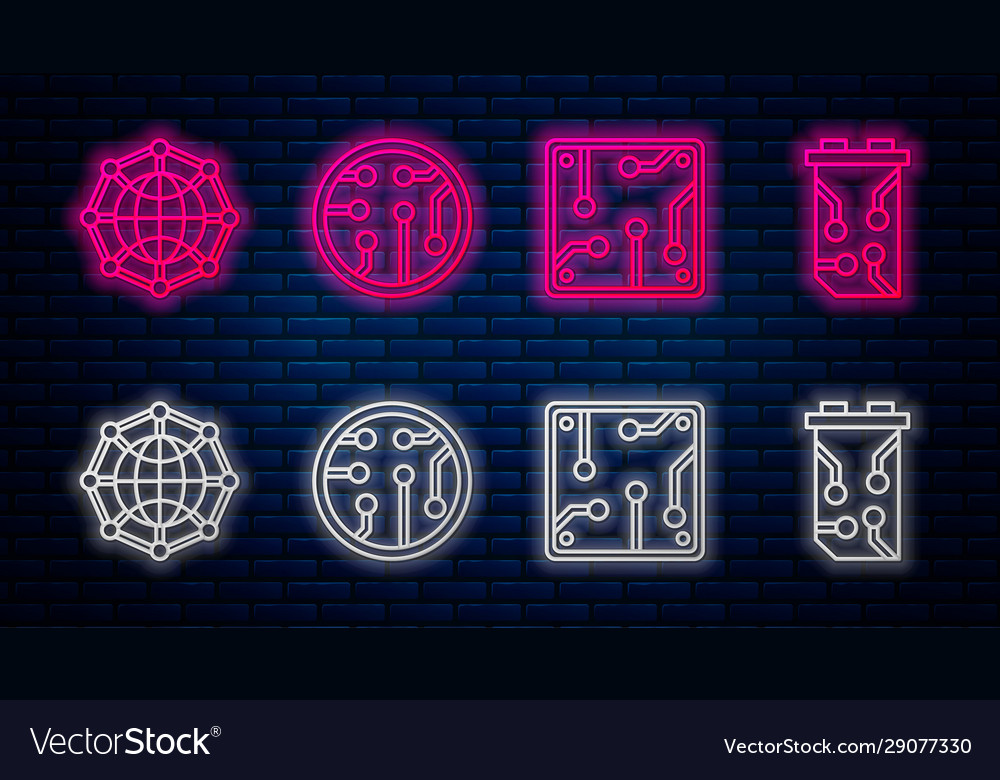 Set line processor global technology vector image Set line processor global technology