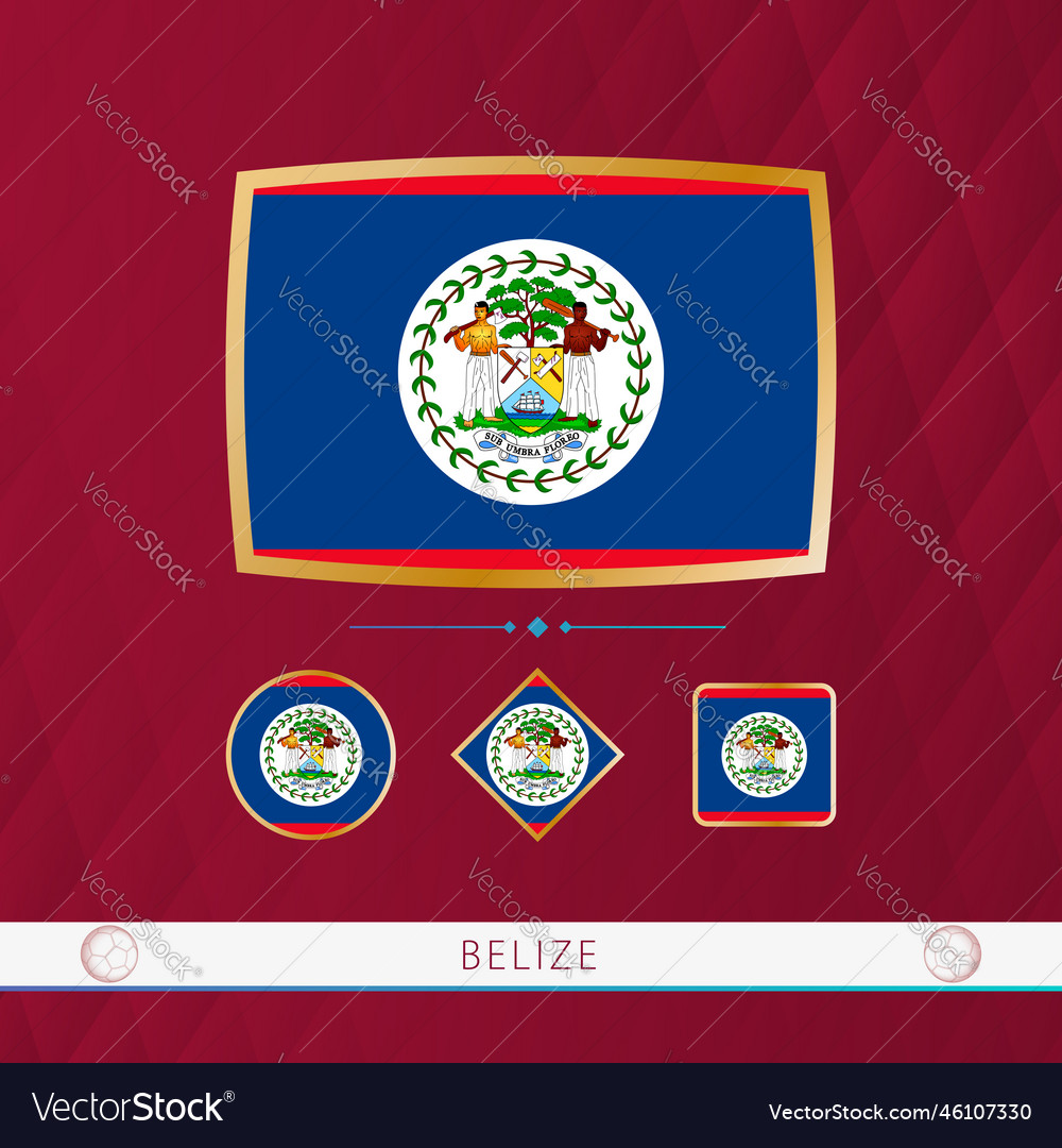 Set of belize flags with gold frame for use Vector Image