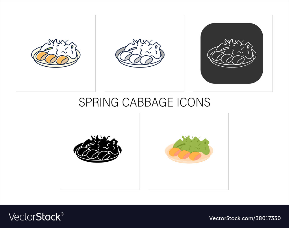 Spring cabbage icons set