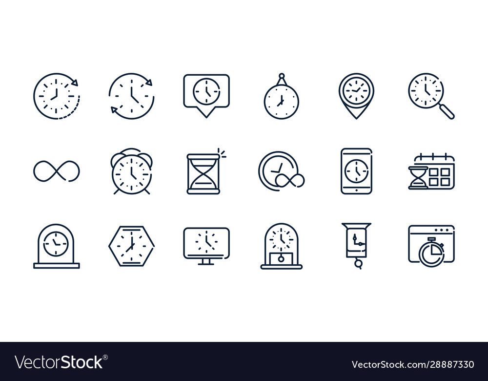 Zeituhr Timer Stunde Datum lineare Design-Set Icons