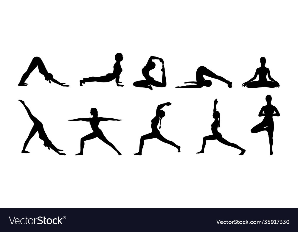 Yoga asana set woman silhouettes Royalty Free Vector Image