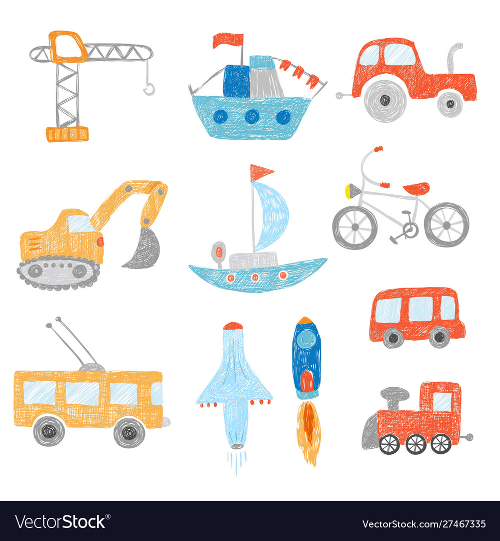 Children drawing kids painting transport cars Vector Image