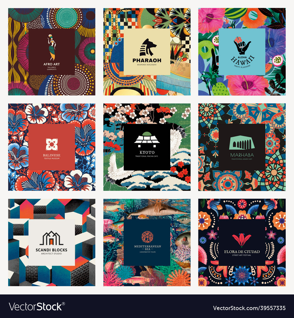Ethnic pattern template with minimal logo set