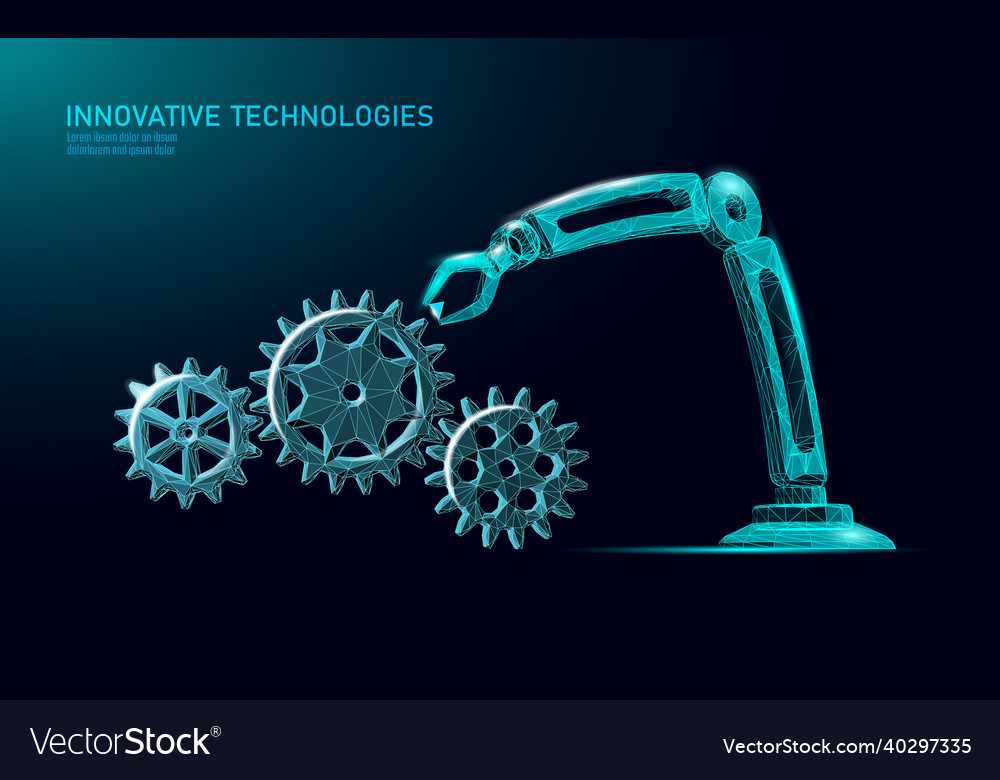 Robot arm low poly manipulator part construct vector image Robot arm low poly manipulator part construct