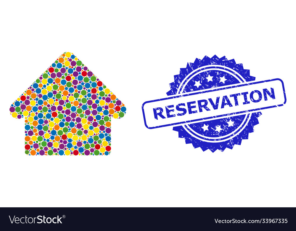 Rubber reservation stamp and colored collage house