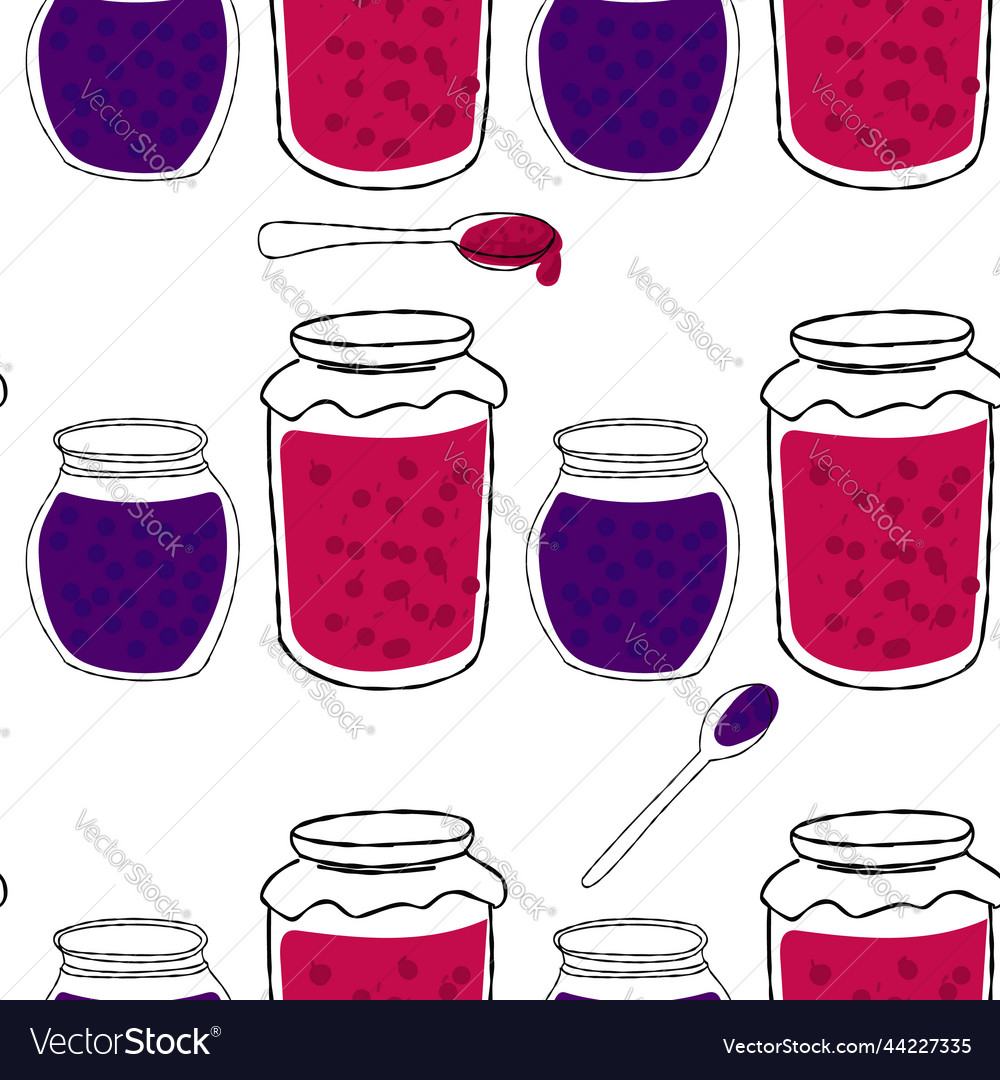 Seamless pattern with jars of jam