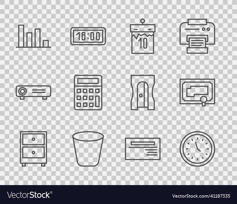 Set line drawer with documents clock calendar vector image Set line drawer with documents clock calendar