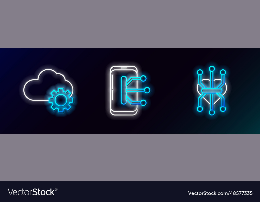Set line processor cloud technology data transfer vector image Set line processor cloud technology data transfer