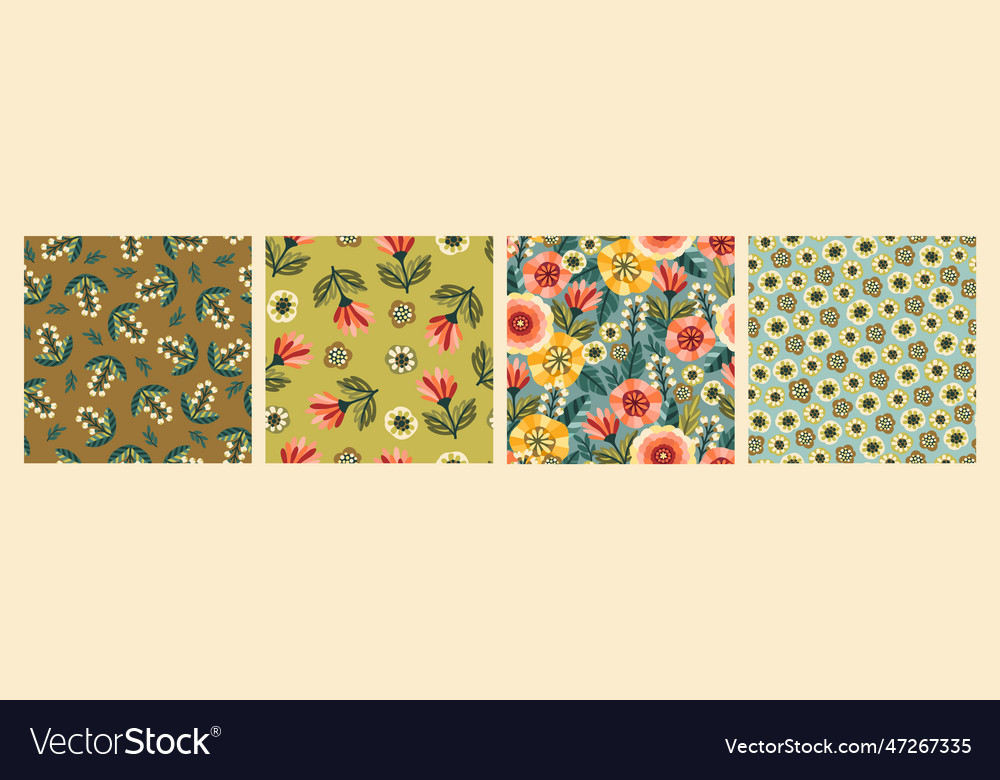 Set of folk floral seamless patterns modern