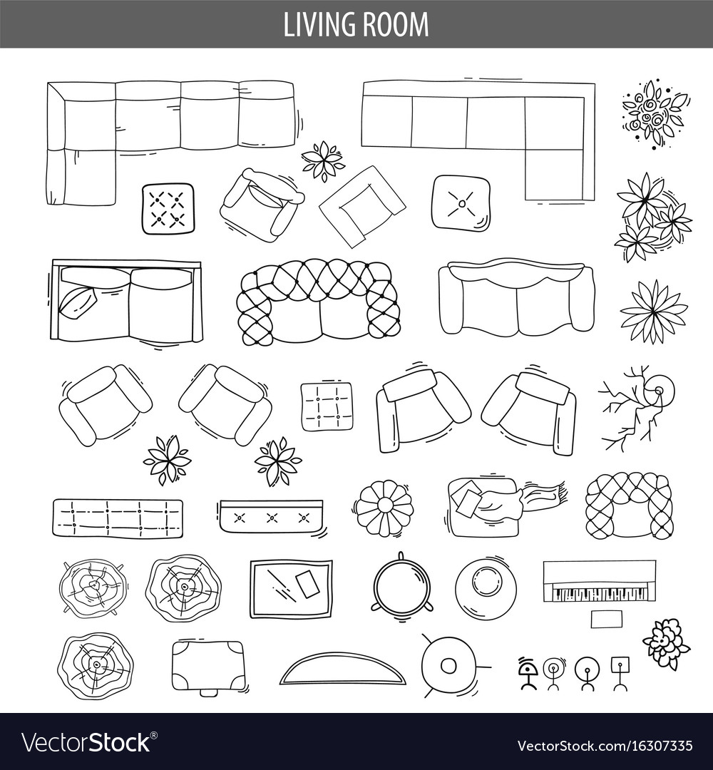 Set of linear icons for interior top view plans