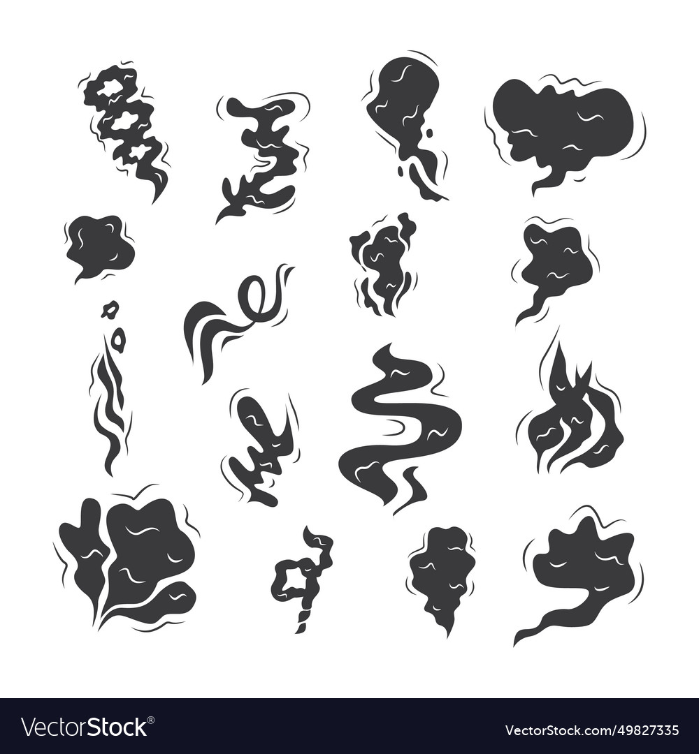 Set of smoke cloud shapes black symbols for smog Vector Image