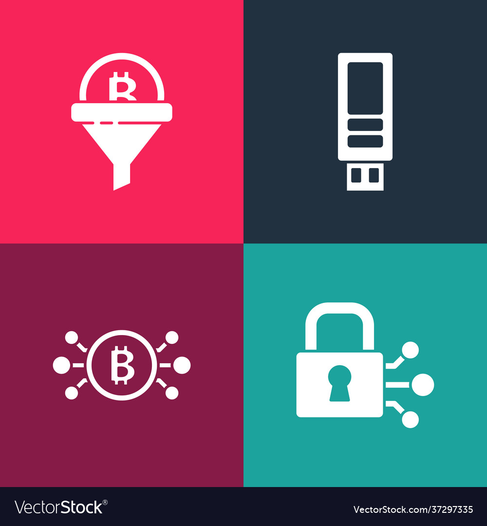 Set pop art lock with bitcoin circuit vector image Set pop art lock with bitcoin circuit