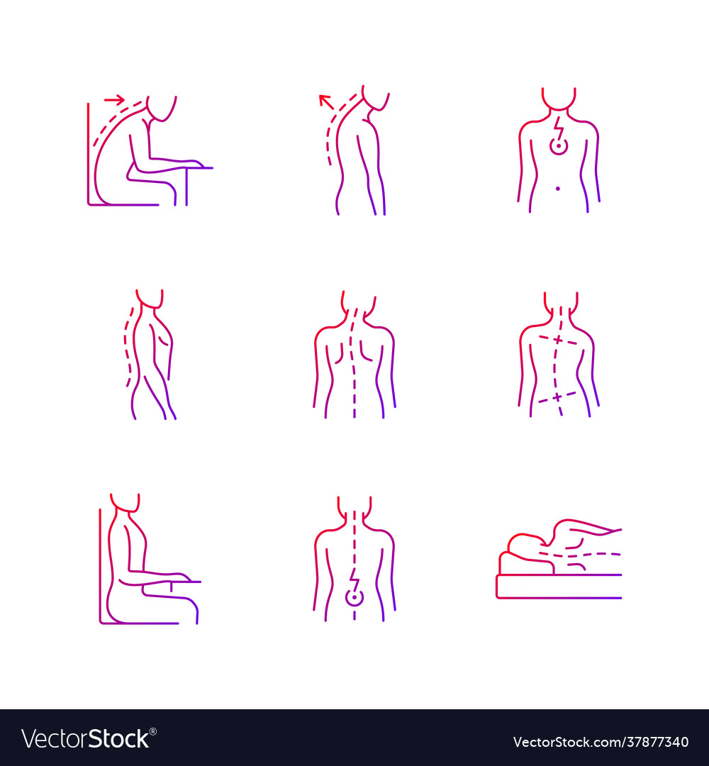 Back and posture problems gradient linear icons vector image Back and posture problems gradient linear icons