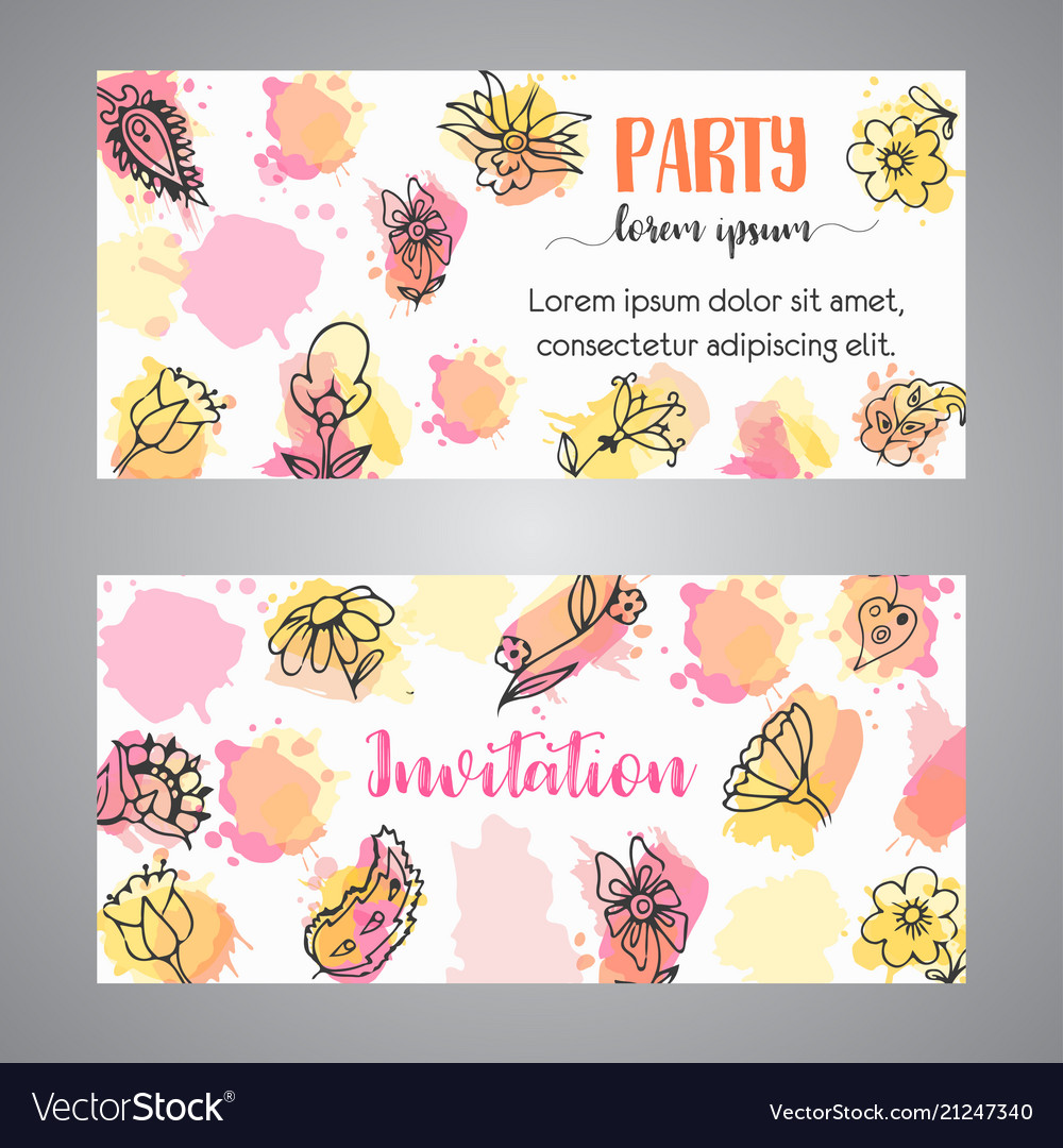 Kreative Einladungskarte mit Blumen Hand gezeichnet vector image Kreative Einladungskarte mit Blumen Hand gezeichnet