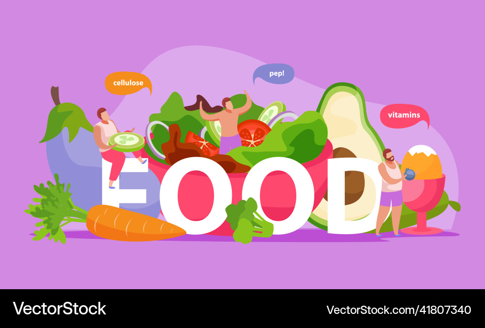 Food flat text composition Royalty Free Vector Image