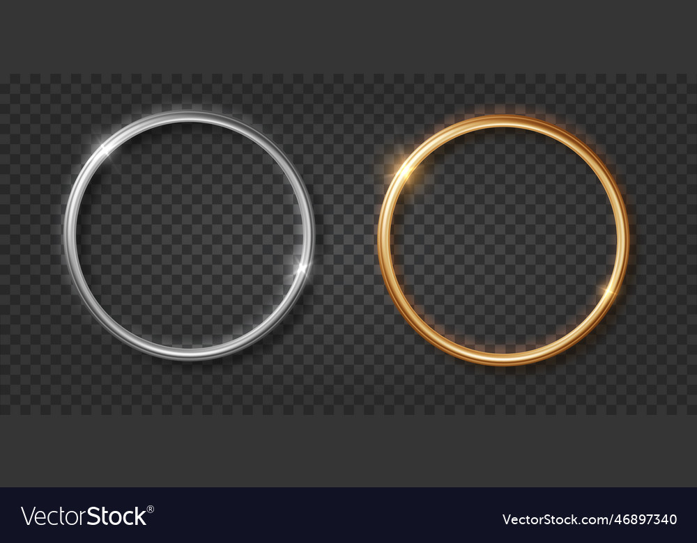 Gold and silver chrome ring frame realistic round Vector Image