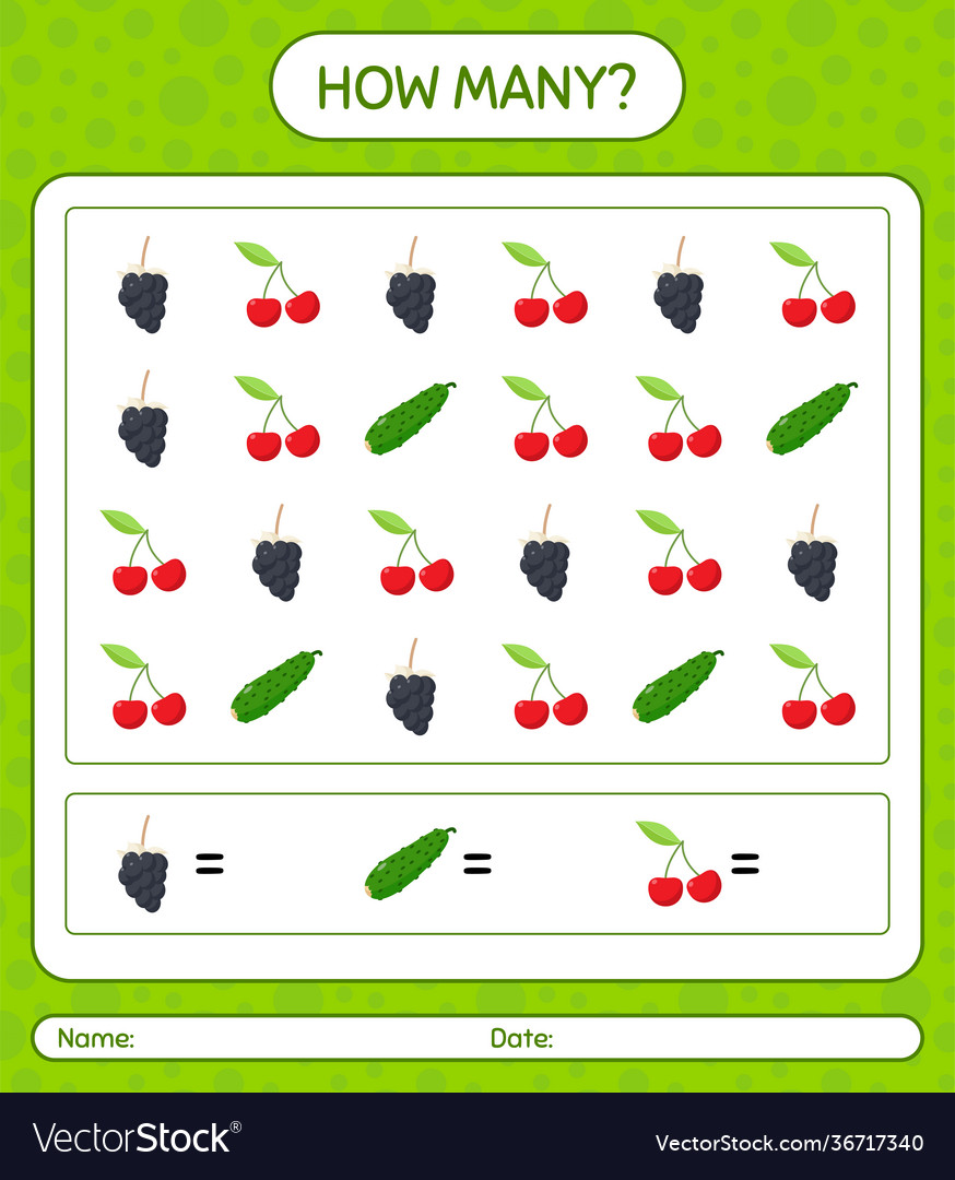 How many counting game with fruit worksheet Vector Image How many counting game with fruit worksheet