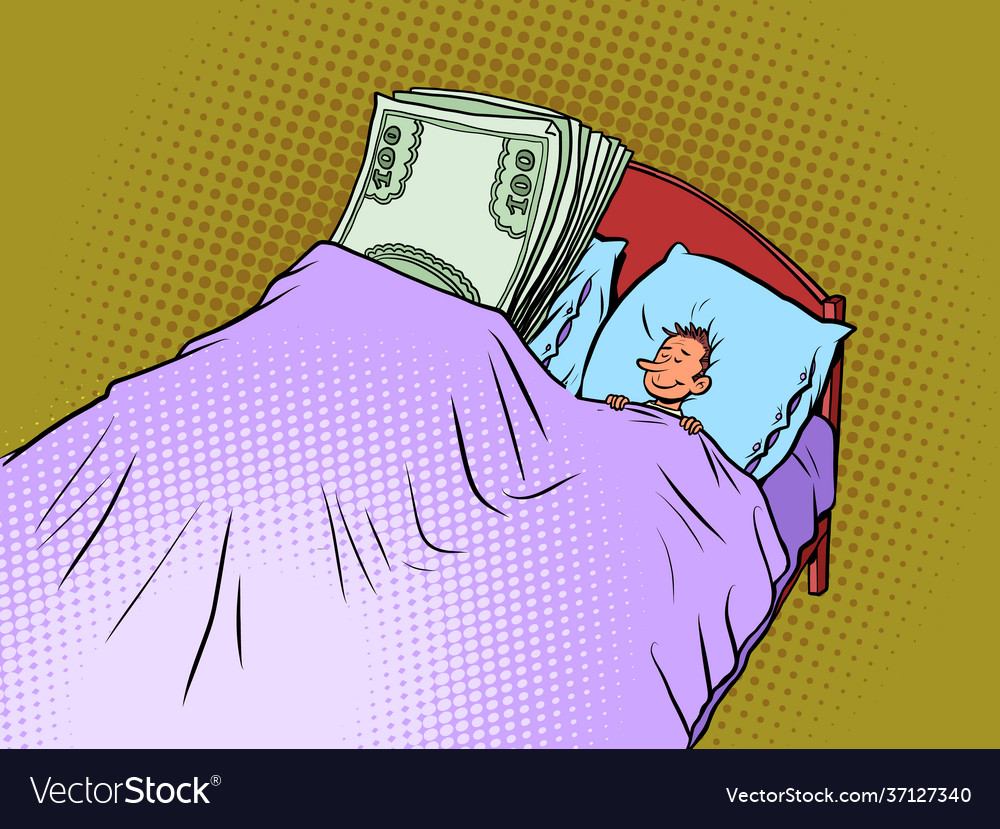 Mann schlafen mit Geld in Bett