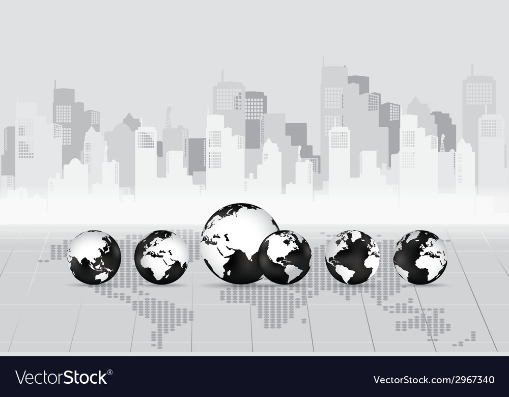 Modern globe with building background