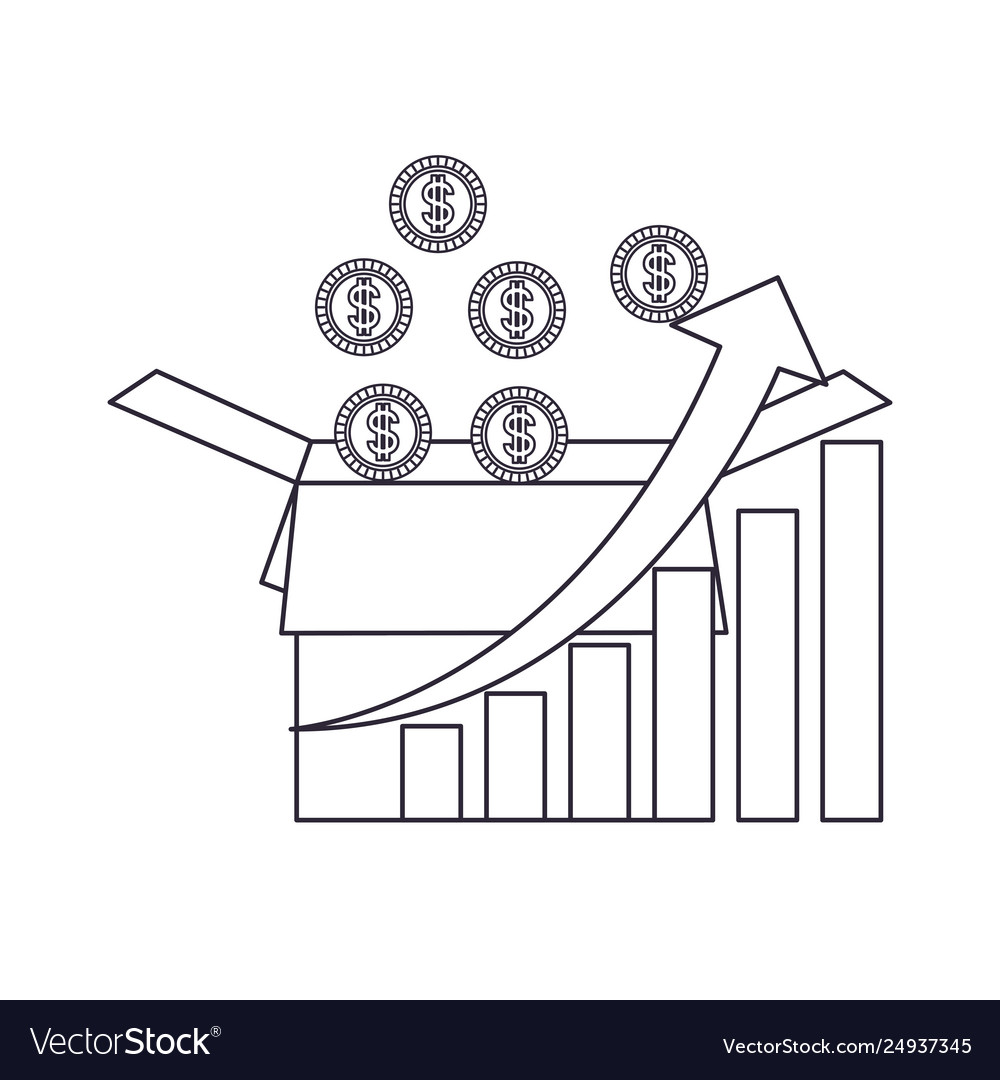 Bar chart with coins isolated icon