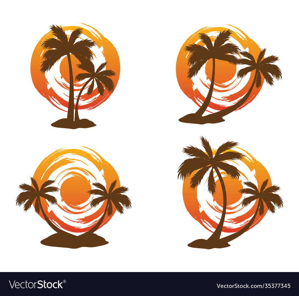 Beach sunset palm tree logo icon Royalty Free Vector Image