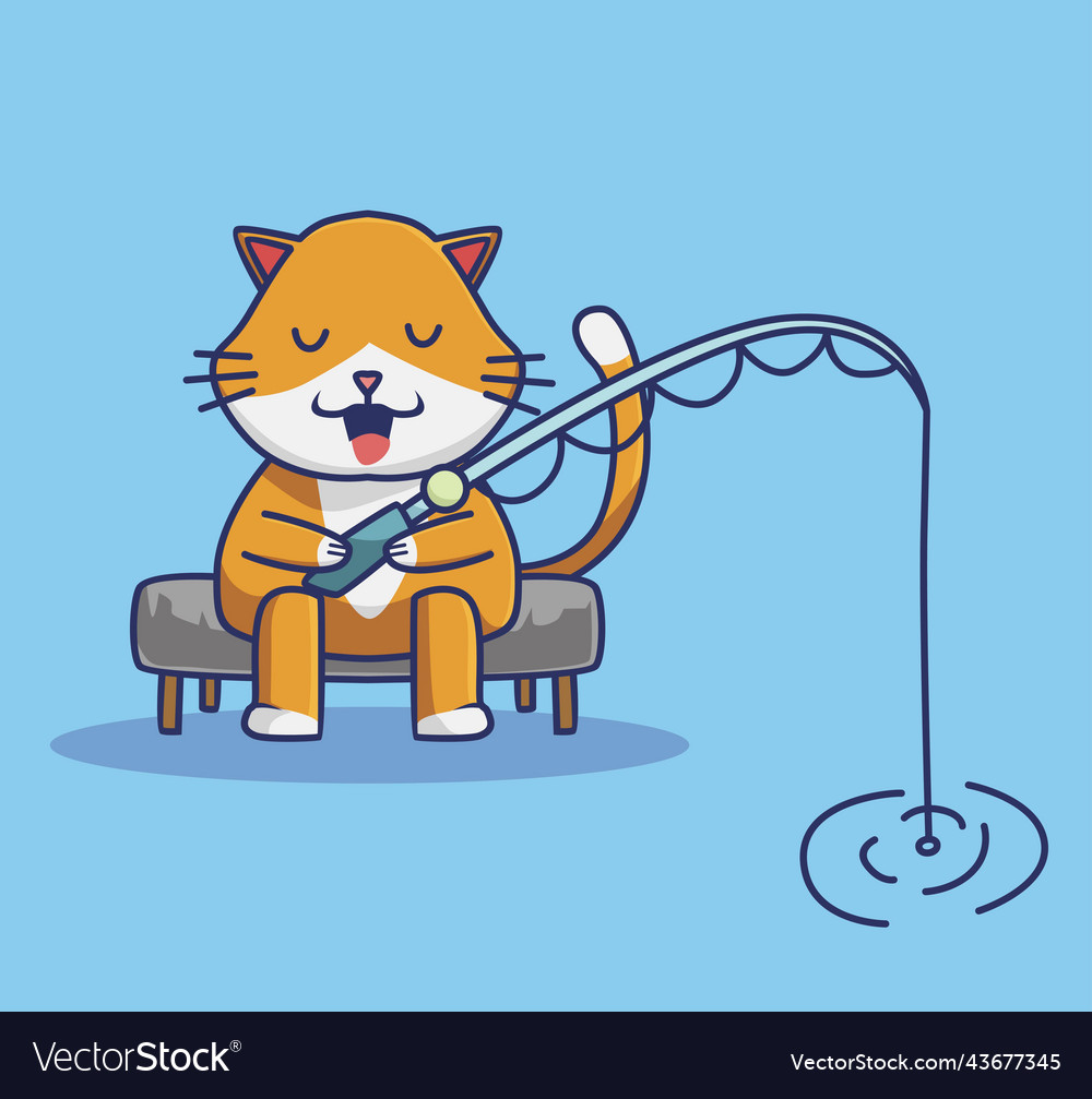 Cute ginger cat fishing a fish animal isolated Vector Image