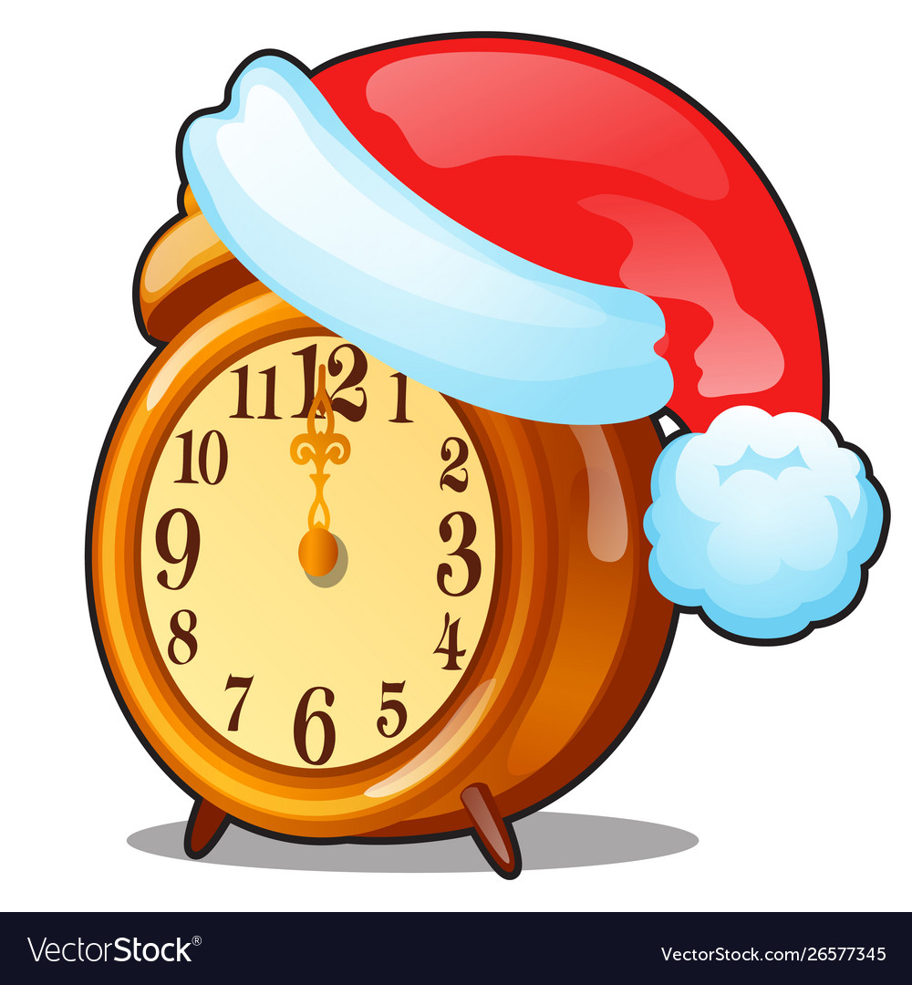 Cute vintage alarm clock with a cap santa Vector Image