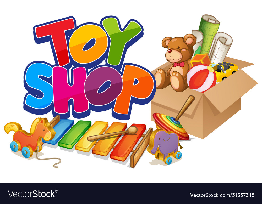 Font design for word toy shop with many toys Vector Image Font design for word toy shop with many toys Vector Image