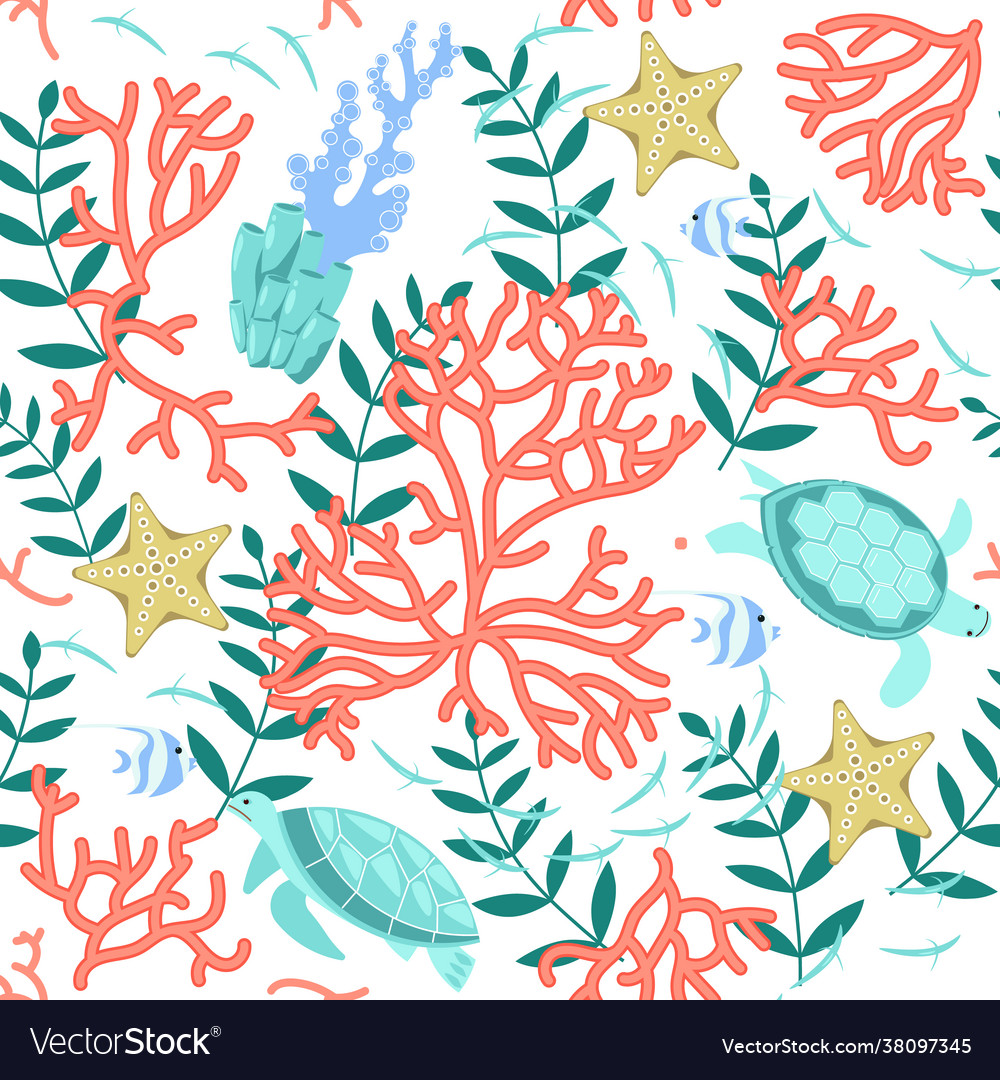 Seamless pattern with underwater life elements vector image Seamless pattern with underwater life elements