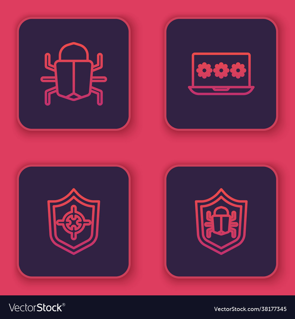 Set line system bug shield laptop with password vector image Set line system bug shield laptop with password
