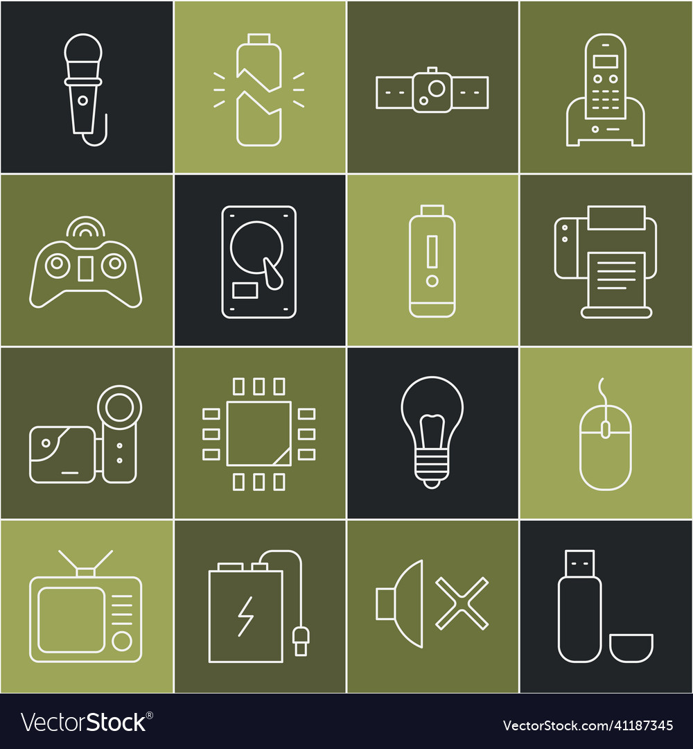 Set line usb flash drive computer mouse printer vector image Set line usb flash drive computer mouse printer