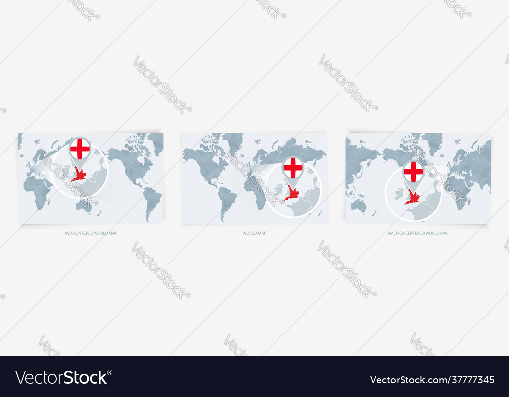 Three versions world map with enlarged
