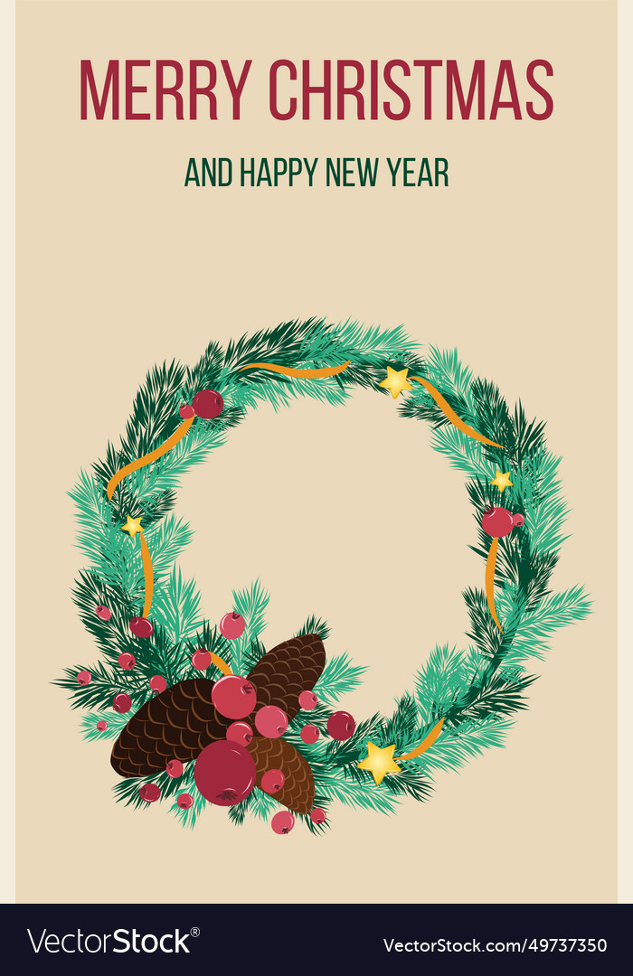 Christmas card with spruce wreath orange Vector Image Christmas card with spruce wreath orange