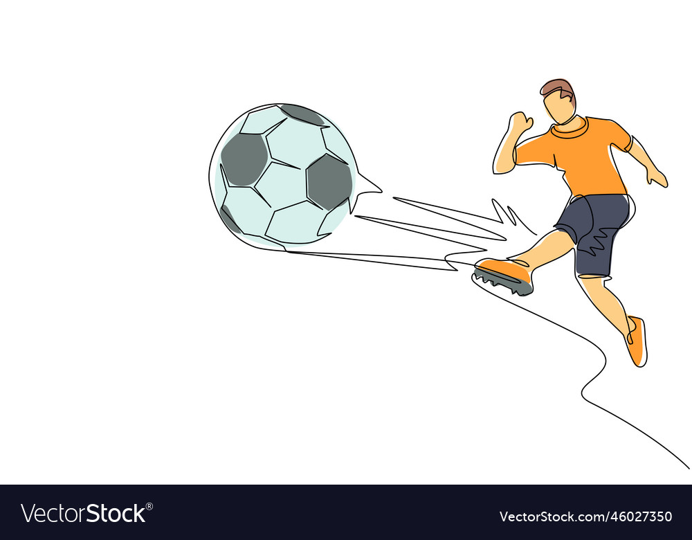 Continuous One Line Drawing Young Male Soccer Vector Image