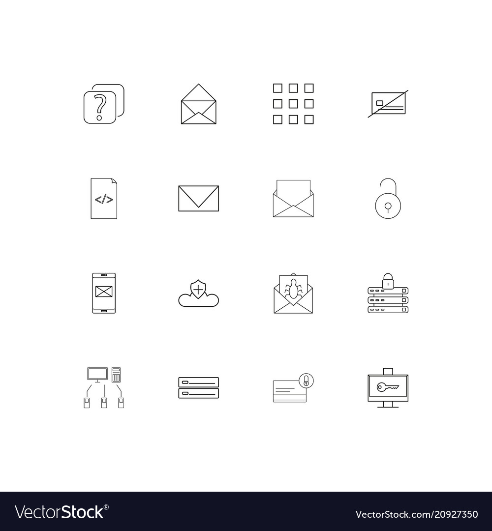 Cyber security linear thin icons set outlined