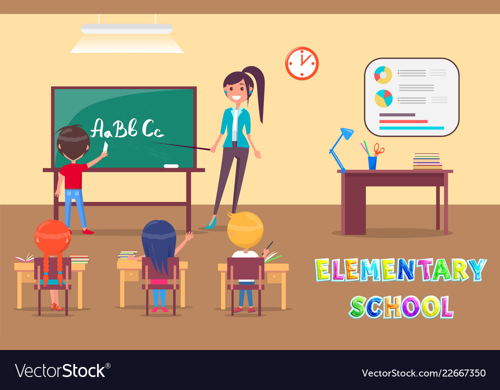 Elementary school grammar lesson in classroom Vector Image