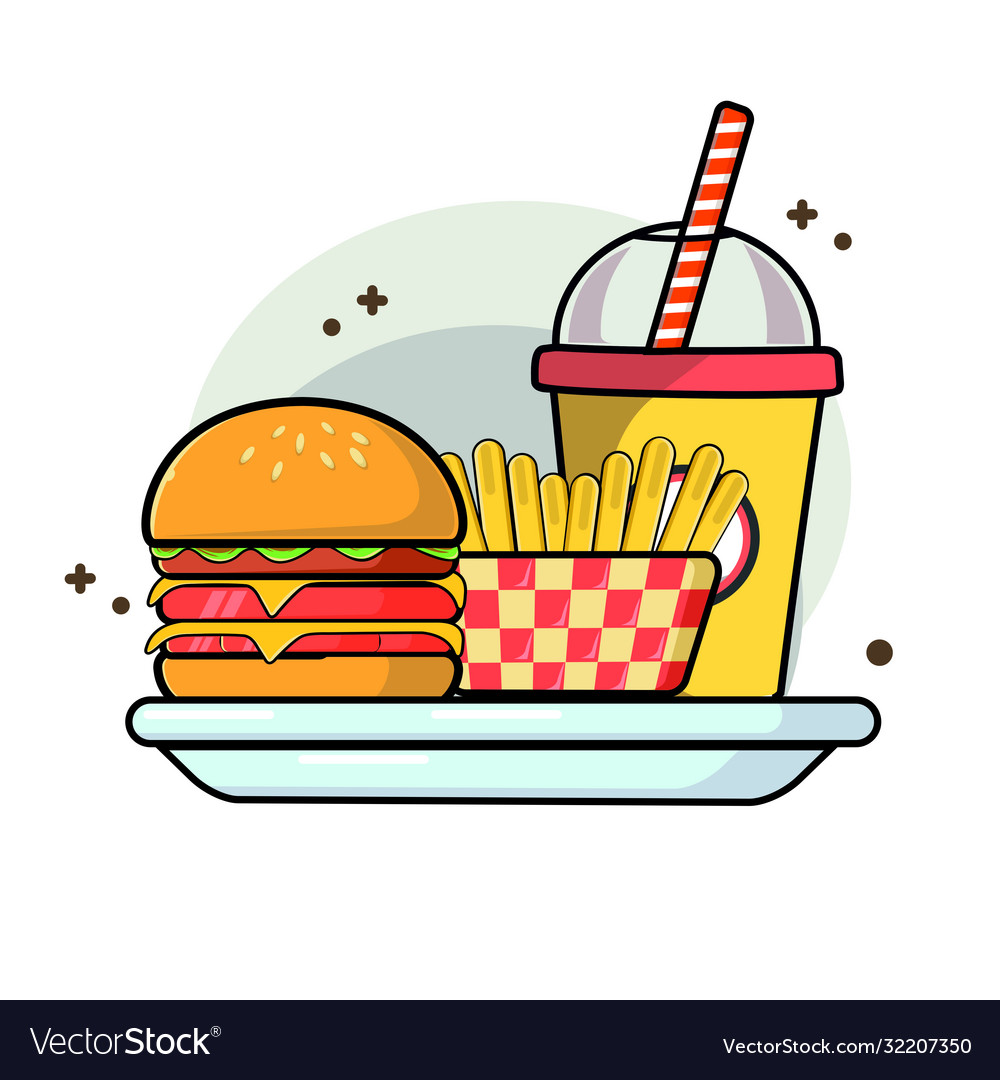 Flat design fast food in line art Royalty Free Vector Image