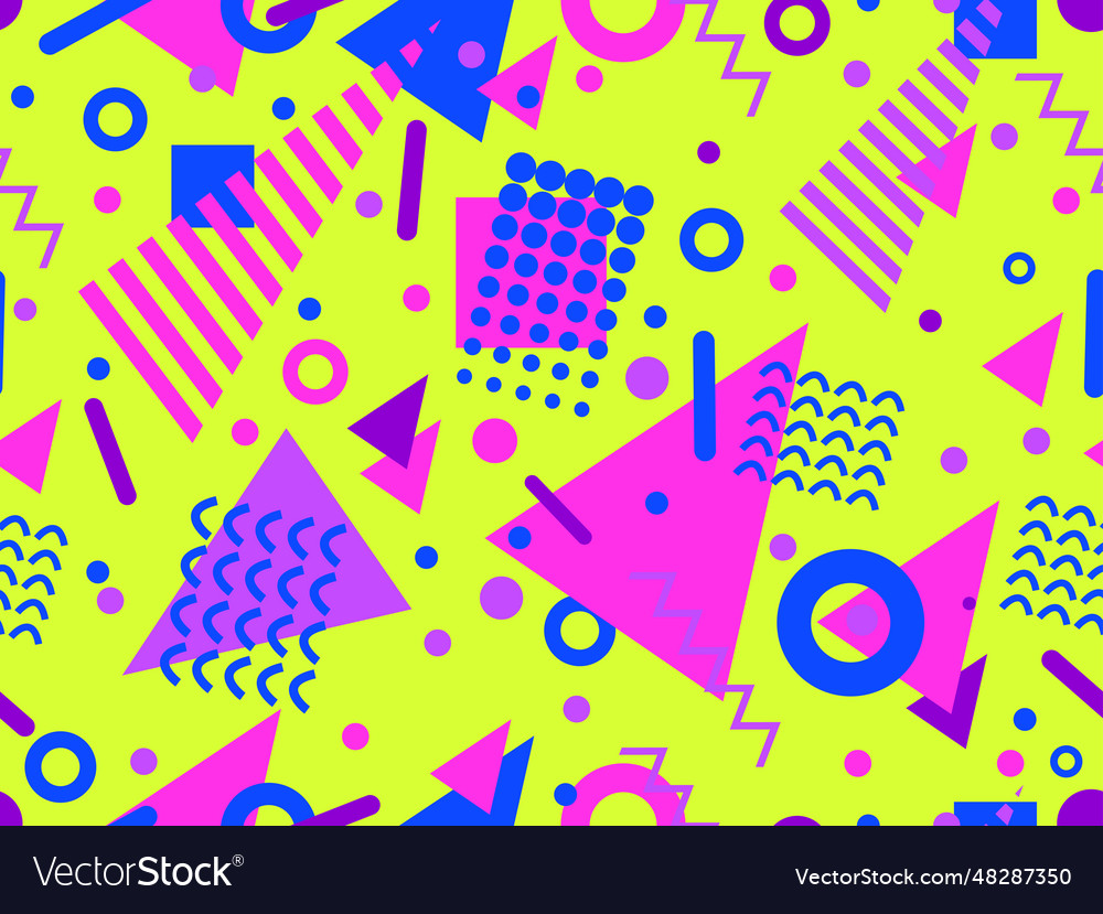 Geometric seamless pattern with memphis elements vector image Geometric seamless pattern with memphis elements