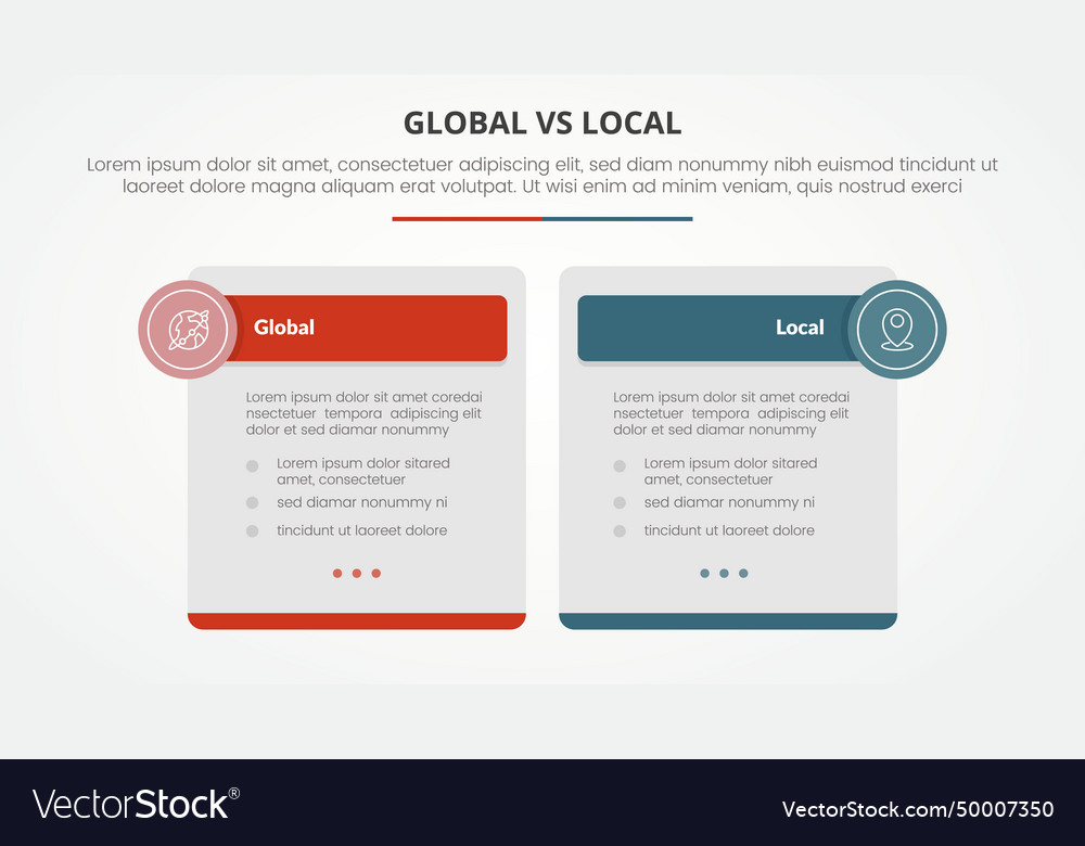 Global vs local versus comparison opposite vector image Global vs local versus comparison opposite