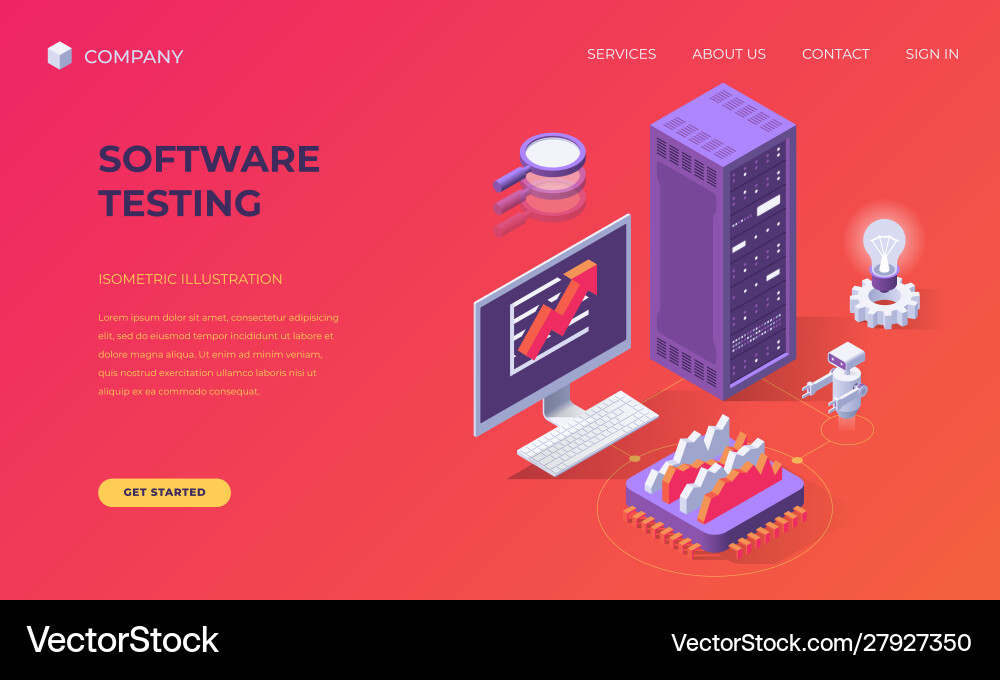 Landing page for software testing Royalty Free Vector Image