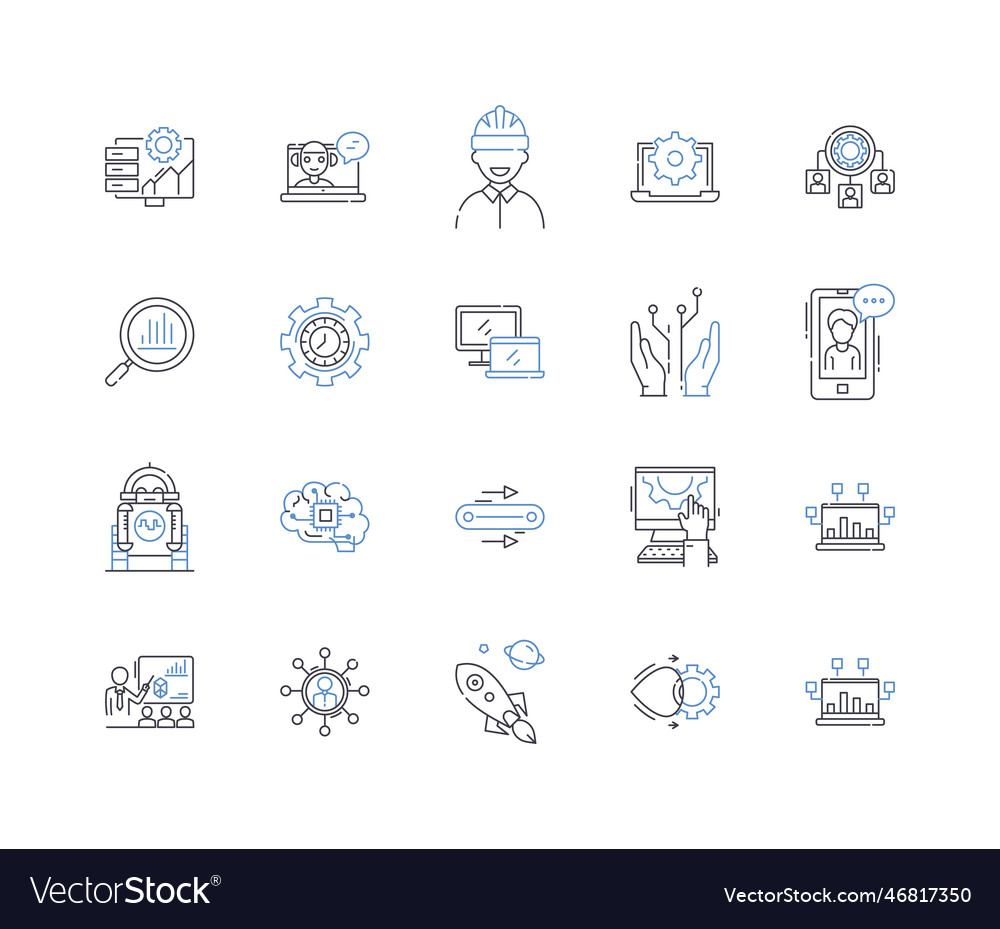 Machine-driven tools line icons collection vector image Machine-driven tools line icons collection