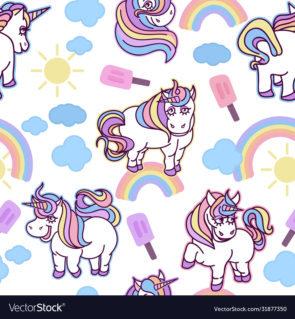 Seamless pattern with unicorns rainbow and other Vector Image Seamless pattern with unicorns rainbow and other