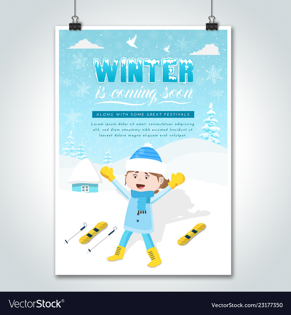 Ski girl cartoon winter poster