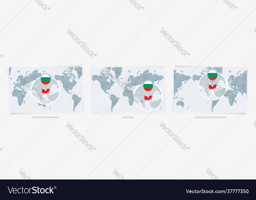 Three versions world map with enlarged