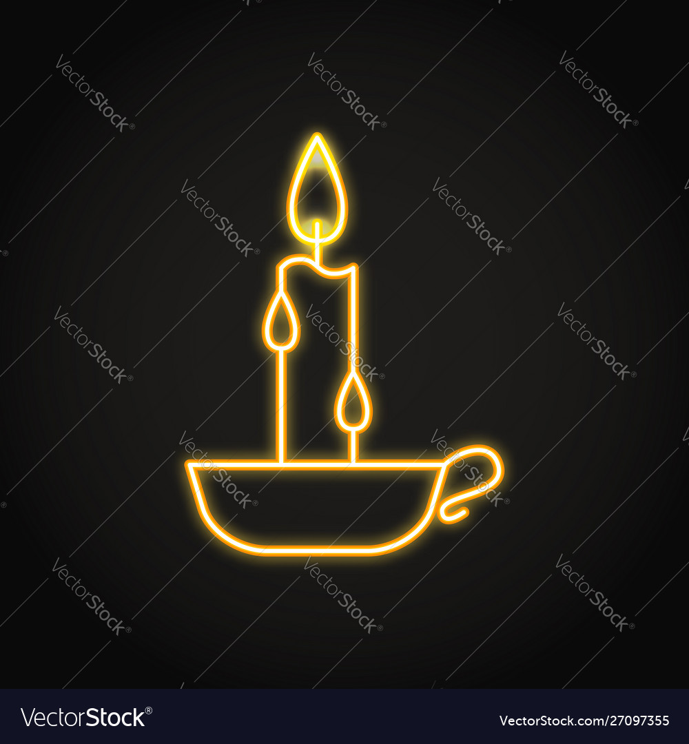 Burning candle in a holder icon neon line style