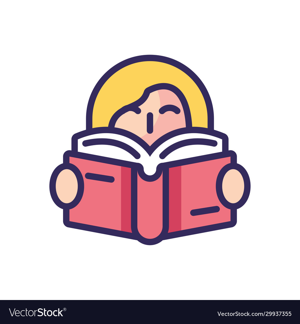 Cartoon girl reading a book colorful line