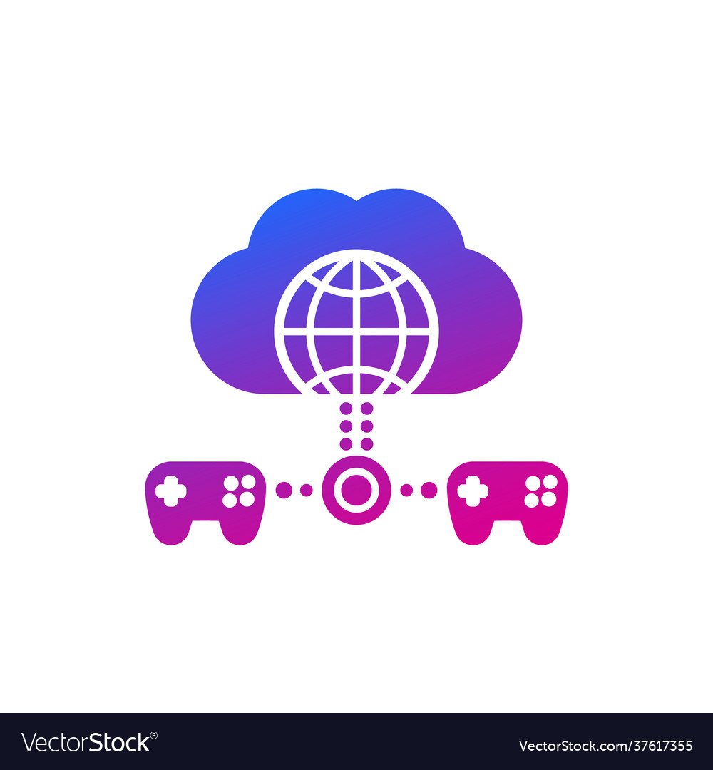 Cloud gaming icon with game controllers on white