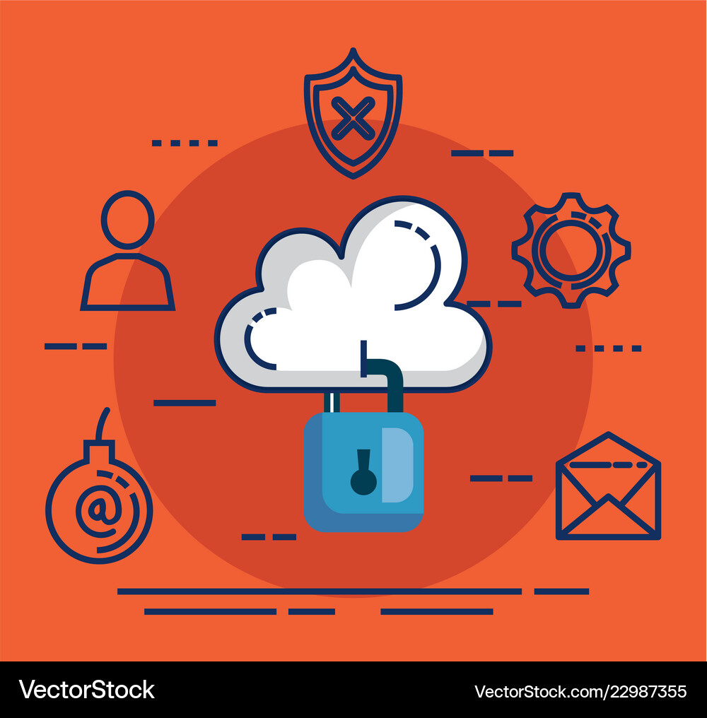 Data center security with padlock Royalty Free Vector Image