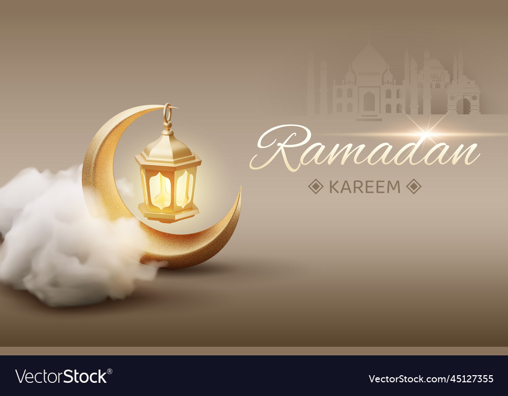 Golden ramadan kareem lantern hang on crescent Vector Image