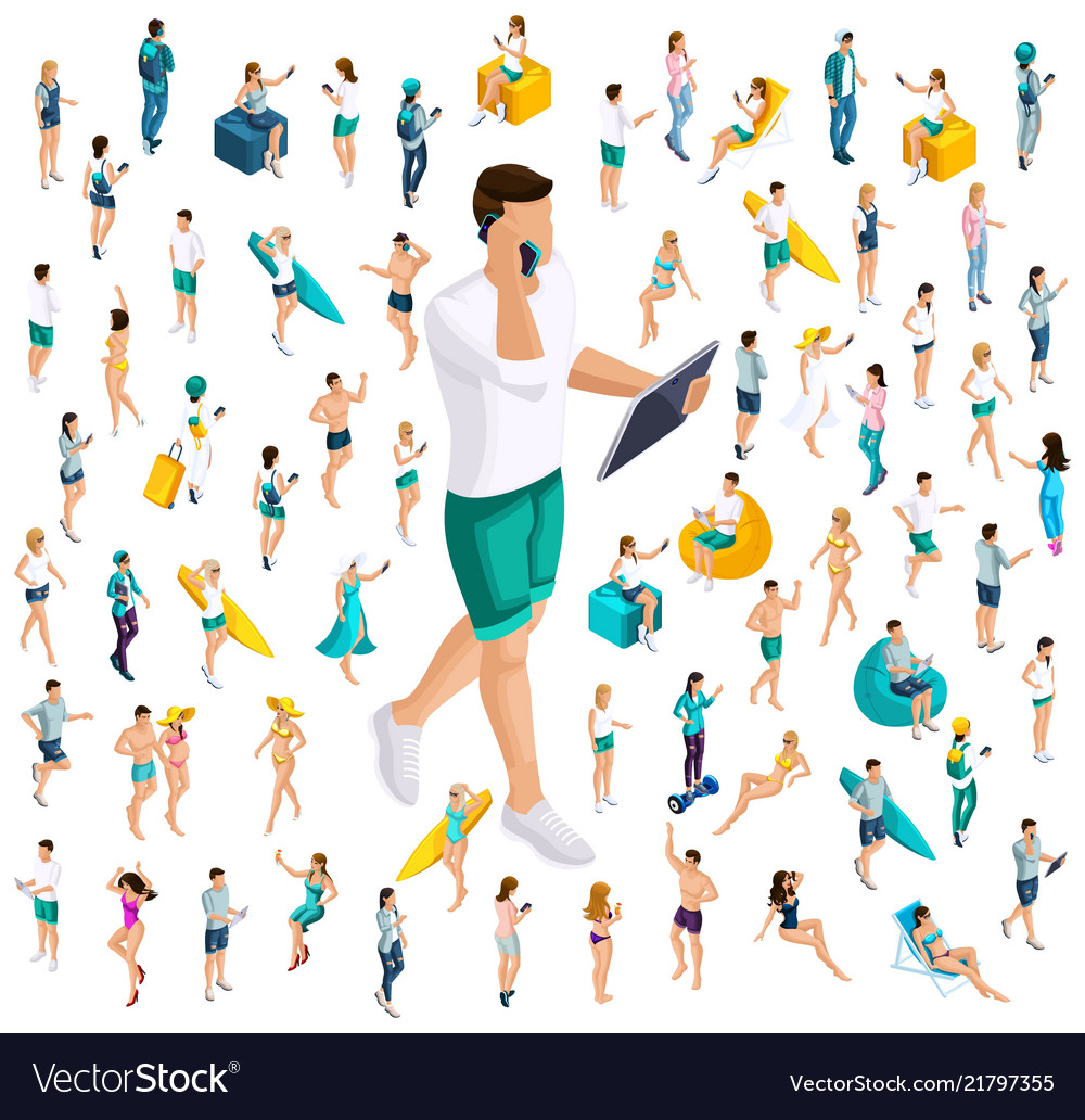 Isometry is a new generation z the use of tablets vector image Isometry is a new generation z the use of tablets